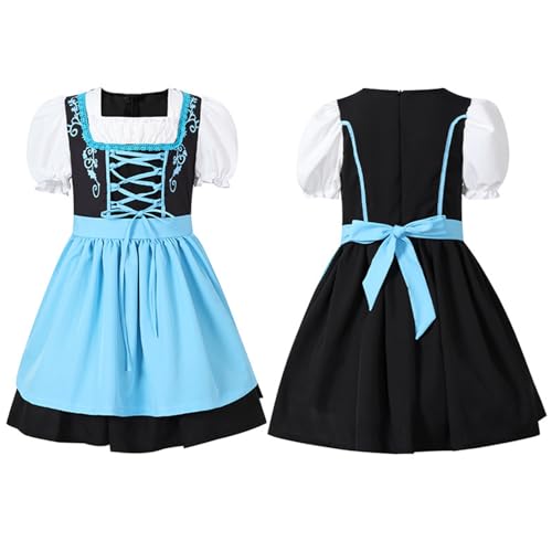 Blau Oktoberfest Kostüm Mädchen 152/158 Dirndl Kleid Mit Schürze Kinderdirndl Midi Kleider Für Trachtenmode Mittelalter Kleidung 2 Teiler Set Trachtenkleid Kurzarm Partykleid Festlich Girl Outfits von Generisch