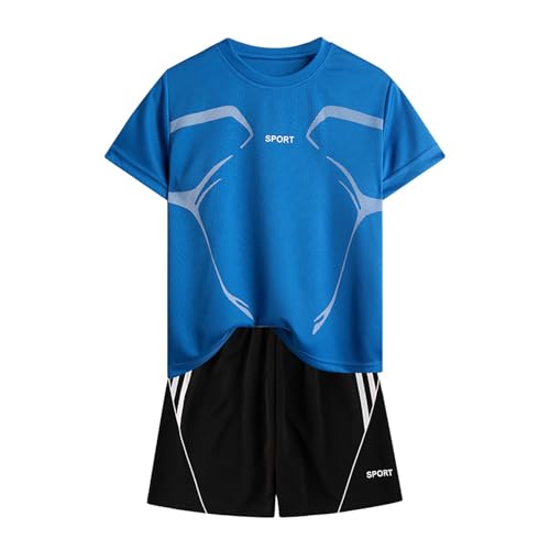 Blau Sportbekleidung Kinder Jungen 140 Set 2 Teiler Schnelltrockend Trainingsanzug Sommer Outfits Zweiteiler Kurze Hose Und T-Shirt Sport Set Sportanzug 2 Piece Jogging Kinderkleidung von Generisch