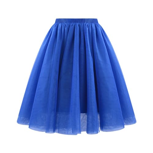 Blau Tüllrock Damen Tutu Rock Midi Petticoat Hoch Taillierter A Linien Rockabilly Petticoat Mesh-Chiffon-Faltenrock Karneval Kostüm Tanzrock Unterrock von Generisch