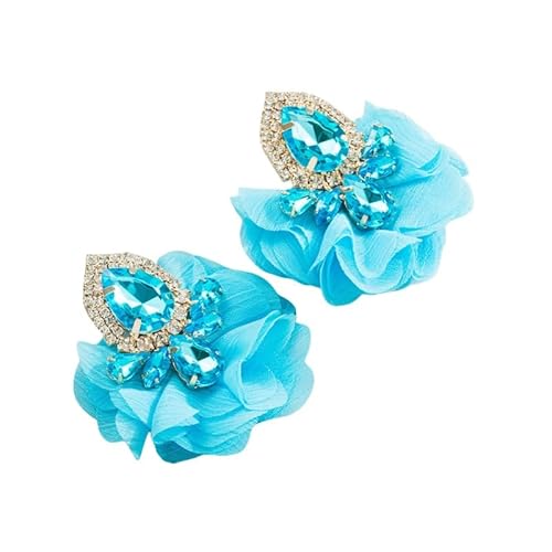 Blaue Blumenohrringe für Frauen und Mädchen, Flauschige Blumenohrstecker Aus Böhmischem Stoff mit Strasssteinen, Statement, Romantische Party, Hochzeitsschmuck, Geschenke von Generisch