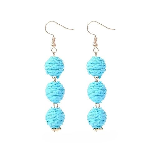 Blaue Boho Raffia Ohrringe für Damen, Böhmische, Leichte, Handgefertigte, Geflochtene Stroh Laternenkugel Ohrhänger, Trendiger, Süßer Sommerschmuck für Damen von Generisch