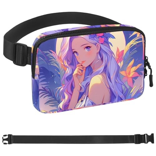 Blauhaarige Mädchen-Gürteltasche für Damen und Herren, Gürteltasche mit verstellbarem Riemen, modische Crossbody-Tasche für Reisen, Outdoor, Laufen, Wandern, Mehrfarbig 10, 1.5x9.0x5.9in/4x23x15cm von Generisch