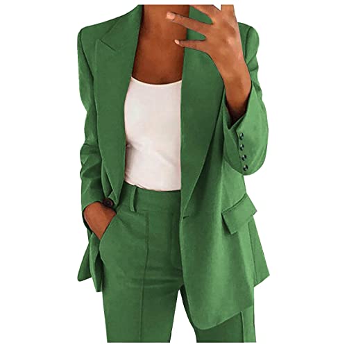 Blazer Damen Elegant Große Größen Jacke Dressy Blazer Business Trenchcoat Casual Outfits herbst Die Arbeit Mantel Langarm Jacke Arbeit Büro Knopf Open Front Mantel Anzug Strickjacke(Grün,XXL) von Generisch