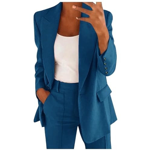 Blazer Damen Elegant Große Größen Jacke Dressy Blazer Business Trenchcoat Casual Outfits herbst Die Arbeit Mantel Langarm Jacke Arbeit Büro Knopf Open Front Mantel Anzug Strickjacke(Marine2,XXL) von Generisch