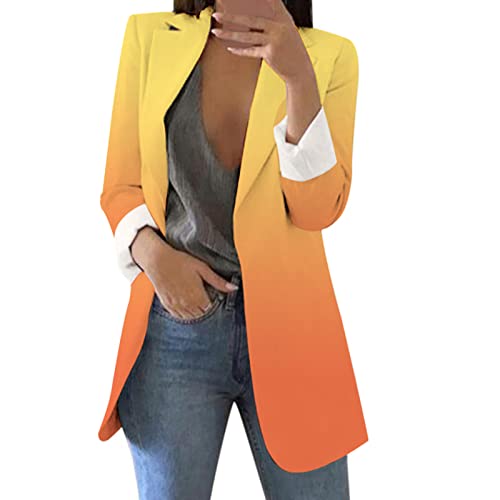 Blazer Damen Elegant Lang - Anzugjacke Damen Oversized Reverskragen Business-Jacke Mit Farbverlauf Sakko Büro Jacken Temperament Blazerjacke Langarm Blazermantel Schlanke Passform Übergangsjacke von Generisch