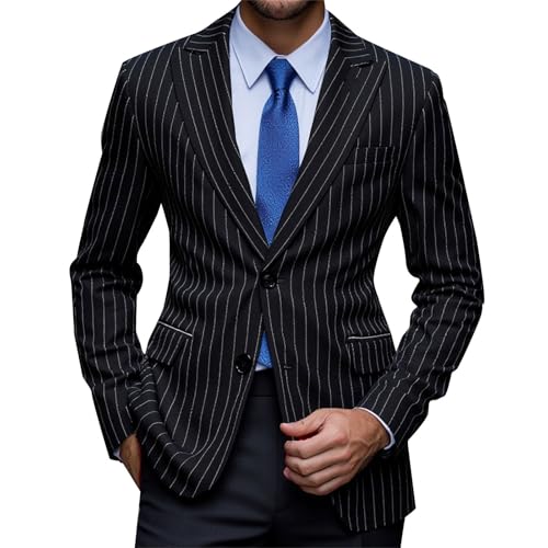 Blazer Herren Regular Fit Gestreift Anzugjacke Mit Stehkragen Für Herren Sakko Zwei Knöpfen Businessjacke Bequem Herrenjacke Mit Taschen Freizeitjacke Bequem Hochzeitsjacke Casual von Generisch