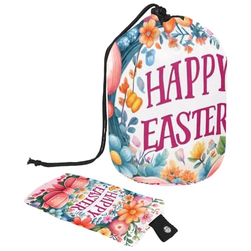 Bleiben Sie organisiert und schick mit unserem Kulturbeutel mit Kordelzug – große Make-up-Tasche für Damen, rosa Frohe Ostern Kranz, mehrfarbig, 9.9x6.9in/25.2x17.6cm;6x3.5in/15.2x8.8cm von Generisch