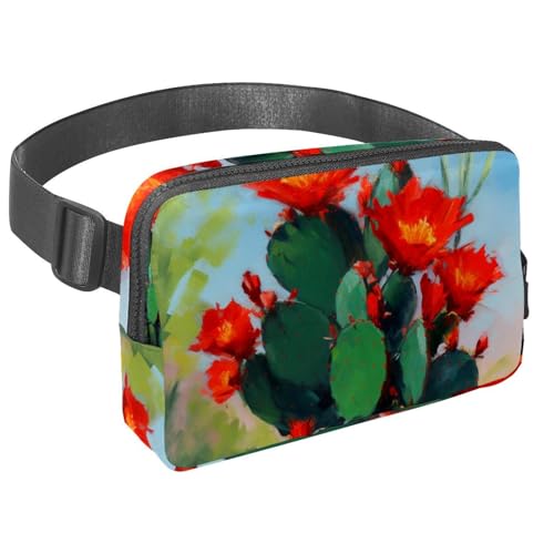 Bleiben Sie stilvoll unterwegs mit dieser Reise-Hüfttasche für Damen und Herren, perfekt zum Laufen, Wandern und Radfahren, rote Kaktusblumen, Mehrfarbig Nr. 08, 1.5x9.0x5.9in/4x23x15cm von Generisch