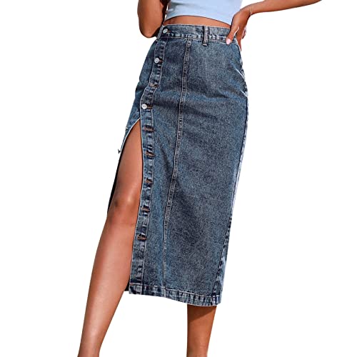 Bleistiftrock Damen Knielang Jeans - Langer Jeansrock Damen Mit Schlitz Knopfleiste Denimrock Hohe Taille Midi Rock Curvy Maxirock Figurbetontes Freizeitrock Vintage Röcke Maxirock Basic Wickelrock Bleistiftrock Damen Knielang Jeans - Langer Jeansrock Damen Mit Schlitz Knopfleiste Denimrock Hohe Taille Midi Rock Curvy Maxirock Figurbetontes Freizeitrock Vintage Röcke Maxirock Basic Wickelrock von Generisch