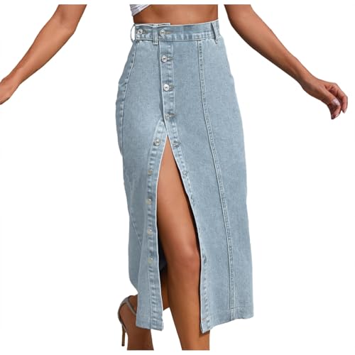Bleistiftrock Schwarz Damen Damen Denimrock mit unregelmäßigem Schlitz und hoher Taille Rot Damen (Light Blue, L) von Generisch
