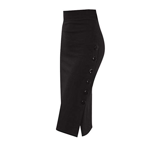 Bleistiftrock für Damen, mit Schlitz, hohe Taille, Knielang, Damenrock, Businessrock, elegant, Bodycon-Rock für Damen, figurbetonender Midirock, Bleistiftröcke, Schwarz, Medium von Generisch