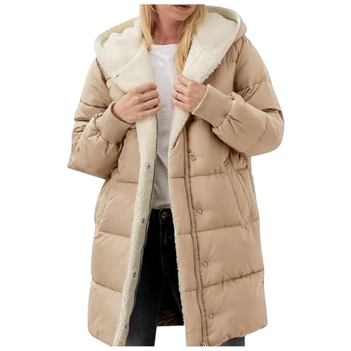 Teddy Mantel Damen Winter Lange - Daunenmantel Damen - Teddyfleece Gefüttert Winterjacke Große Größen Daunenjacke mit Kapuze Elegant Wintermantel Dick Winddicht Steppjacke von Generisch
