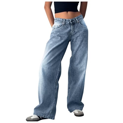Blitzangebote Des Tages Aktuell,Baggy Jeans Damen Y2k Low Waist Weites Bein Jeanshose - Lose Gerade Jeans Straight Vintage Denim Hose Weitem Bein Boyfriend Denim Hose Locker Streetwear Freizeithose von Generisch