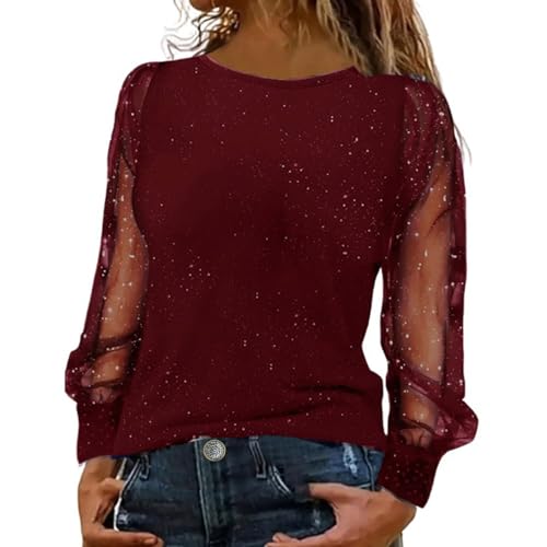 Blitzangebote des Tages Festliche Oberteile Damen Glitzer Pullover Elegant Silvester Outfit Damenpullover Langarm Elegant Pailletten Shirt Festlicher Pullover Damen von Generisch