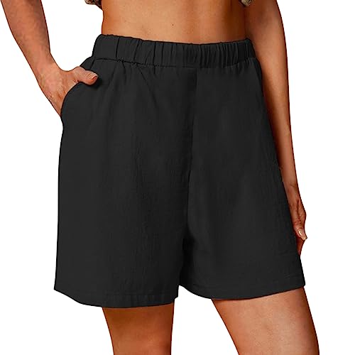 Blitzangebote des Tages Leinenhose Shorts Damen High Waist Frauen Casual Solide Hohe Taille Baumwolle Leinen Elastische Taille Softshell Hose Größe 48 Angebote des Tages Blitzangebote von Generisch