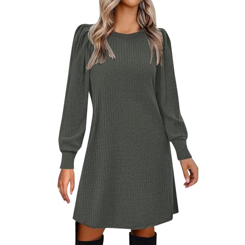 Blitzangebote des Tages Strickkleid Damen Herbstkleid Winterkleid Langarm Pulloverkleid Frauen Rundhalsausschnitt A-Linie Freizeitkleid Tunika Kleid Jumper Kleid Pullikleid Elegant Meine Angebote von Generisch