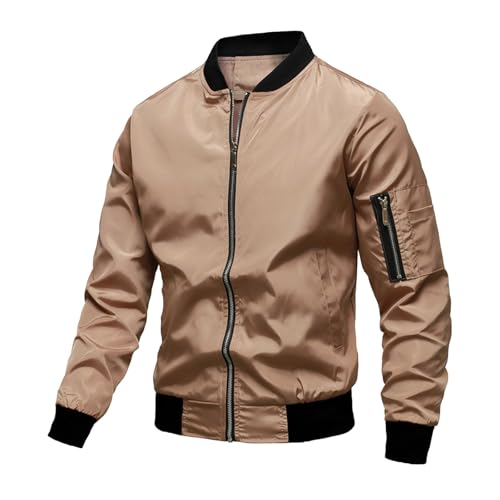 Blouson Herren Jacke Herren Bomberjacke Leichte Bomberjacke Winddichte Übergangsjacke Freizeit Fliegerjacke mit Taschen (01 Khaki, XL) von Generisch
