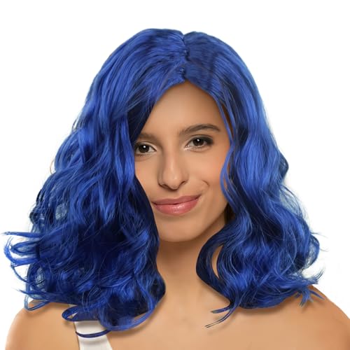 Blue Curly Wig, Wavy Short Hairstyle, Loose Shoulder-Length Curls, High Temperature Silk Synthetic Hair with Natural Appearance, for Women Girls Cosplay Daily Wear, 25cm/9.84 Inches von Generisch