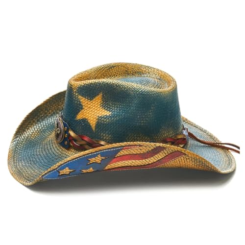 Blue Flag Cowboyhut Strohhut Westernhut Flagge USA (DE/NL/SE/PL, Alphanumerisch, L, Stroh) von Generisch