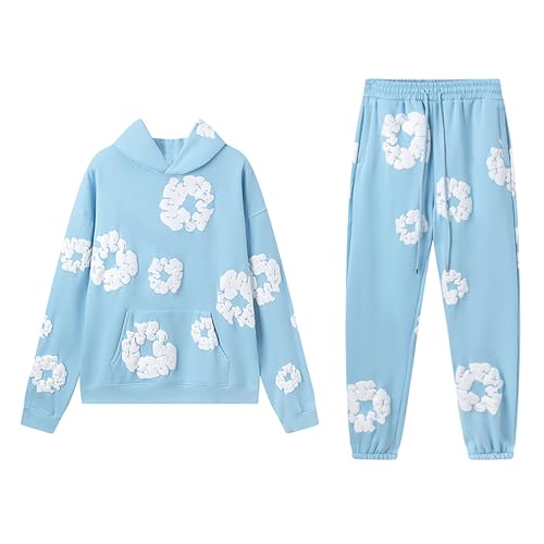 Blumen D T Jogginganzug Set Unisex Kinder Baggy Sportanzug Langarm Blumen Druck Lose Freizeitanzug Sport Outfit 2-Teiliges Kapuzenpullover und Jogginghose Jungen Mädchen Tracksuit Trainingsanzug von Generisch