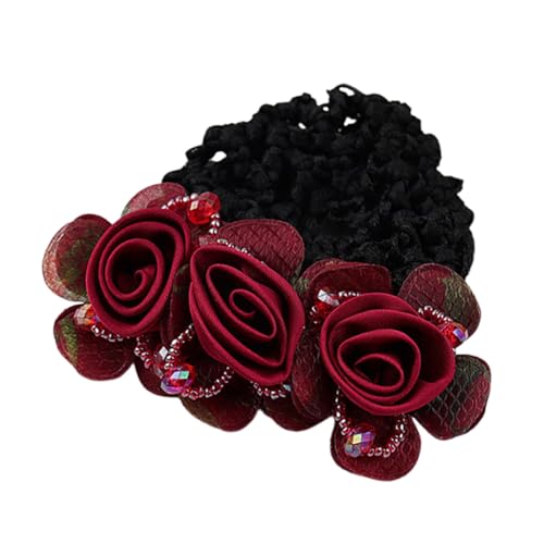 Blumen-Haarknotenhalter, elegantes Haarnetz mit Blumendesign, Haarnetz mit Blumen, eleganter Haarschmuck für Damen, dekorative Haarspange für Bankangestellte, Kellner und Profis von Generisch