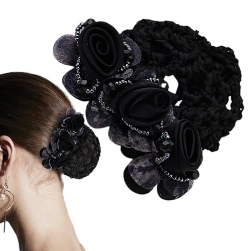 Blumen-Haarknotenhalter, elegantes Haarnetz mit Blumendesign, Haarnetz mit Blumen, elegantes Haar-Accessoire für Damen, dekorative Haarspange für Bankangestellte, Kellner und Profis von Generisch