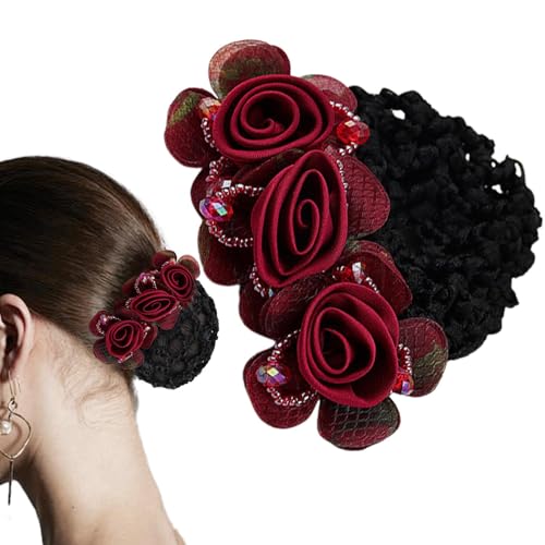 Blumen-Haarspangen, Dutt-Halter, elegantes Haarnetz mit Blumen, sicheres Haar-Accessoire für Frauen, Haarnetz für stilvolle Haarspange, 8 x 8 x 5 cm von Generisch