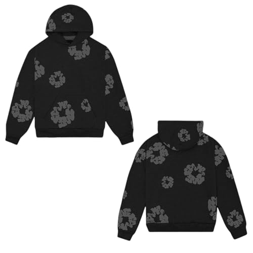 Blumen Hoodie Herren Y2k Hip Hop Vintage Druck Kapuzenpullover Paar Pullover Sweatshirt mit Kapuze Tasche Unisex Denim T Hoodies Langarm Herbst Winter Casual Lose Kapuzenpulli Fußball Sport Streetwear von Generisch