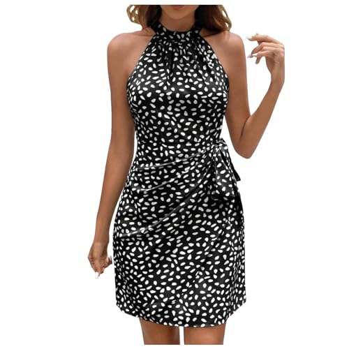 Blumenkleid Damen Kurz Elegant Sommerkleid Neckholder Ärmellos Freizeitkleid mit Gürtel Frauen Kurz Casual Sommerkleider Damen Leicht und Luftig Blumenkleid Sommer Elegant Slim Blümchenkleid von Generisch