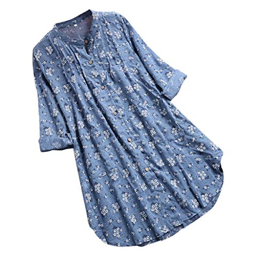 Bluse Blumen, Leinenbluse Damen Langarm Tunika Sommer Lang Leinen Shirt Oversized Oberteile Baumwoll Leinenshirt Musselin Bluse Blumen Longshirt Blitzangebote des Tages von Generisch