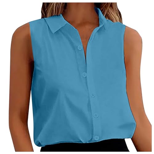 Bluse Damen Ärmellos Casual Damen Tank Top Button-Down Shirts für Arbeit Büro Bügelleichtes V-Kragen Tops Einfarbig Frauen Basic Bluse Oberteil von Generisch