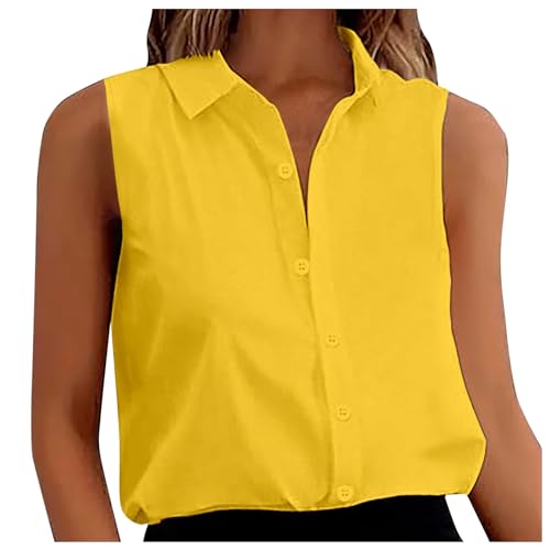 Bluse Damen Ärmellos Casual Damen Tank Top Button-Down Shirts für Arbeit Büro Bügelleichtes V-Kragen Tops Einfarbig Frauen Basic Bluse Oberteil von Generisch