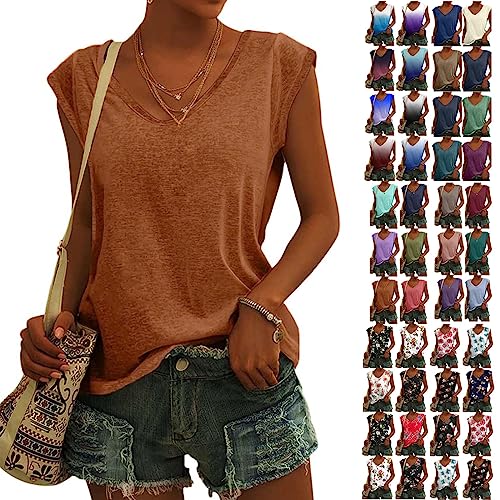 Bluse Damen Elegant ärmellose t-Shirt Crop Tops Shirt Oberteile Frauen Schwarz Kleidung Frau Sommer Shirts Top Damen V-Ausschnitte Tshirt Casual Rundhals Klamotten Teenager Mädchen von Generisch