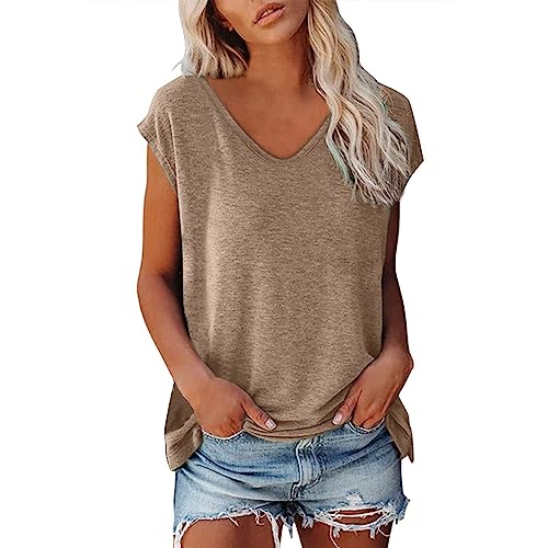 Bluse Damen Elegant ärmellose t-Shirt Crop Tops Shirt Oberteile Frauen Schwarz Kleidung Frau Sommer Shirts Top Damen V-Ausschnitte Tshirt Casual Rundhals Klamotten Teenager Mädchen von Generisch