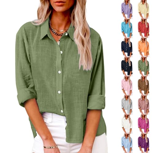 Bluse Damen Sommer Blusen & Tuniken Für Damen Leinenbluse Musselin Bluse Leinenhemd Strandhemd Hemdbluse Wandershirt Langarmshirt Longbluse Oversized Sommeroberteile Bequeme Leicht Und Luftig von Generisch