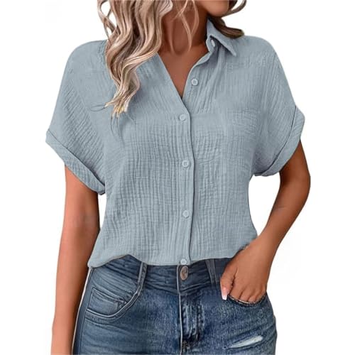Bluse Damen Sommer Elegant V-Ausschnitt Button-down Blusen Casual Baumwolle Kurzarm Hemdbluse Basic Revers Hemd Oberteile Tunika Shirts Tops Blusentops Damen S/m/l/l/l/l/3xl/4xl/5xl/6xl von Generisch