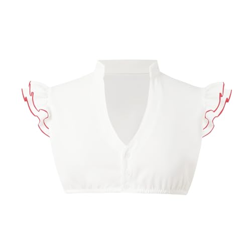 Bluse Dirndl Damen, Dirndlbluse Flügelärmel Trachtenblusen V-Ausschnitt Oktoberfest Hemd Elegante Stehkragen Tank Weste Festliche Tracht Bluse Karneval Bierbekleidung Dirndl Zubehör (03-Red, S) von Generisch