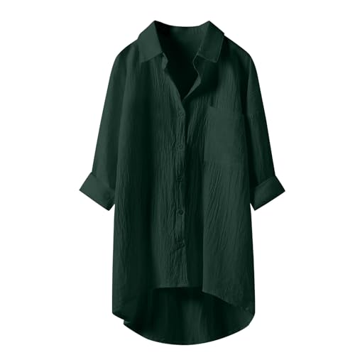 Die Discounter, Blusen & Tuniken Für Damen - leinenbluse Damen Sommer leinenhemd große größen Button-Down Übergröße Hemd V-Ausschnitt Langarm Elegant Freizeithemd Lose Shirts Mit Brusttaschen von Generisch