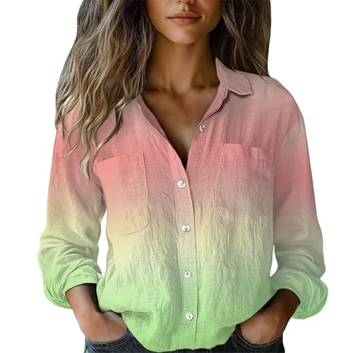 Blusen Tuniken für Damen Sommer Boho Bluse Vintage Blumen Blusen mit Brusttasche Ausgefallene Bluse Strandhemd V-Ausschnitt Blusenshirt Langarmshirts Langarm Tops Große Größen S-5XL (Green, XXXXXL) von Generisch