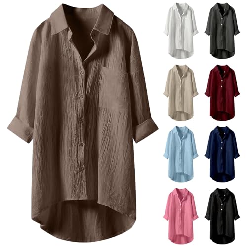 Blusen & Tuniken Für Damen Musselin Bluse Leinen Baumwolle Longbluse Sommer Übergröße Leinenbluse Button-Down Tunika Lässiges Hemd Elegant Atmungsaktive Freizeithemd Lose Shirts Mit Brusttaschen Blusen & Tuniken Für Damen Musselin Bluse Leinen Baumwolle Longbluse Sommer Übergröße Leinenbluse Button-Down Tunika Lässiges Hemd Elegant Atmungsaktive Freizeithemd Lose Shirts Mit Brusttaschen von Generisch