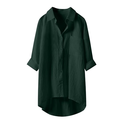 Blusen & Tuniken Für Damen Musselin Bluse Leinen Baumwolle Longbluse Sommer Übergröße Leinenbluse Button-Down Tunika Lässiges Hemd Elegant Atmungsaktive Freizeithemd Lose Shirts Mit Brusttaschen von Generisch