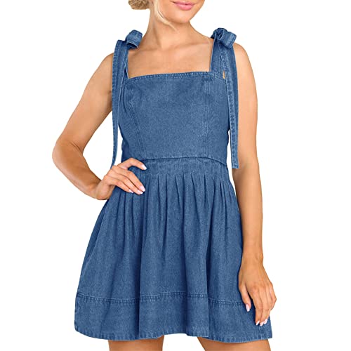 Blusenkleid Damen Sommer, Jeanskleid Damen Camisole Knielang Hemdblusenkleid Jeans Kleid Hemdkleid Jeanskleider Blusenkleid Sommerkleid Dresses Curvy Frühling, Dunkelblau, S von Generisch