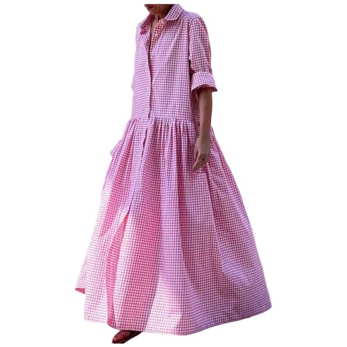 Blusenkleid Damen: V-Ausschnitt Leicht Sommer Damen Kleid Sommerkleid Große Größen Elegant Einfarbig Lockeres Hemdkleid Strandkleid Lang Swing Blusenkleid Freizeitkleid von Generisch