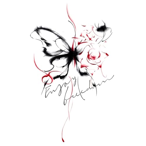 Bluttintenlinien-Schmetterlings-Farbaufkleber, wasserdichte und langlebige temporäre Tätowierungen für Männer und Frauen, gefälschte Tätowierungen(1pcs) von Generisch