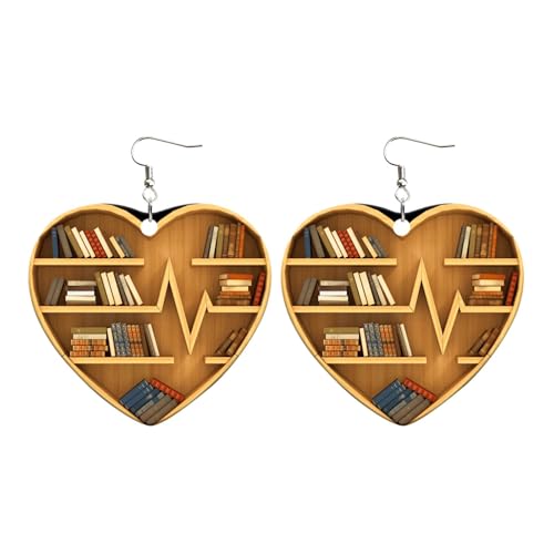 Boccia Ohrringe Perle Book Lover Heart Shaped Bookshelf Earrings Acrylic Ornament Rebe Ohrringe (Khaki, One Size) von Generisch