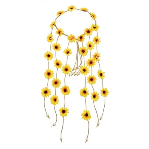Böhmischer Blumenkranz mit Sonnenblumen-Gänseblümchen, Haarreif für Damen, Braut-Kopfschmuck, ethnischer Stil, weiblicher Kopfschmuck, Hochzeitsrequisiten, Geschenk (E) von Generisch