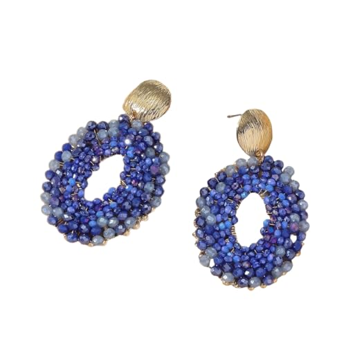 Bohemia Statement Bunte Tropfen Ohrringe, Handgefertigt, Ovale Scheiben Ohrstecker Aus Rocailles Perlen, Boho Perlenschmuck für Frauen und Mädchen, Königsblau von Generisch