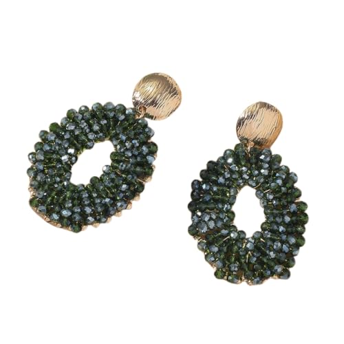 Bohemia Statement Bunte Tropfen Ohrringe, Handgefertigt, Ovale Scheiben Ohrstecker Aus Rocailles Perlen, Boho Perlenschmuck für Frauen und Mädchen, Smaragd von Generisch