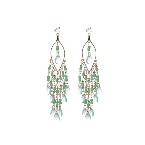 Bohemian Quaste Clip On Earrings - Resin Beaded Dangles For Non Pierced Ears, Einheitsgröße von Generisch