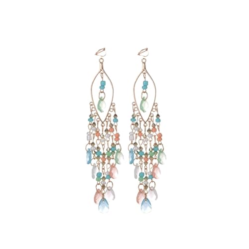 Bohemian Quaste Clip On Earrings - Resin Beaded Dangles For Non Pierced Ears, Einheitsgröße von Generisch